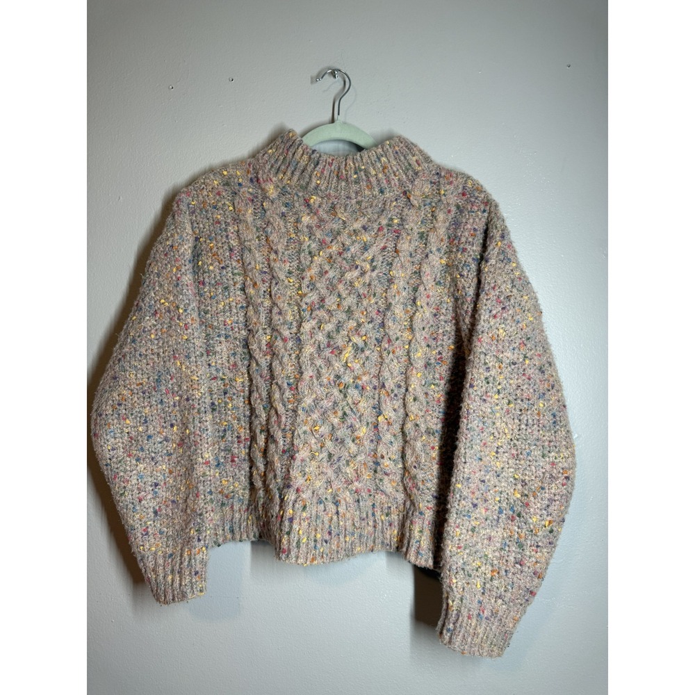Harper Heritage Confetti Cable Knit Sweater Large Chunky Colorful Rainbow Fleck